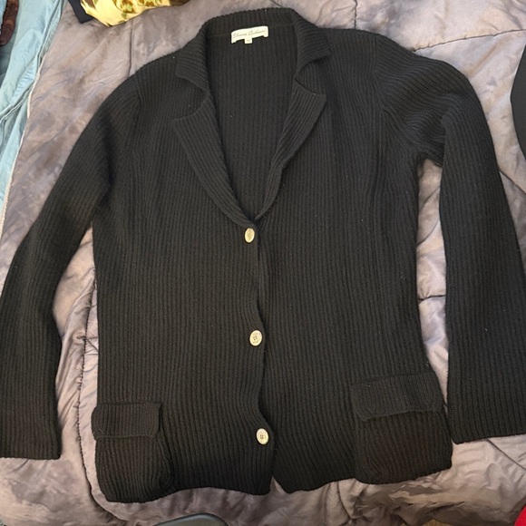 Cashmere Classic Black Ribbed Cardigan with Buttons